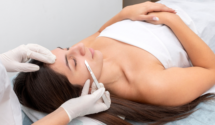 woman getting a dermaplaning procedure
